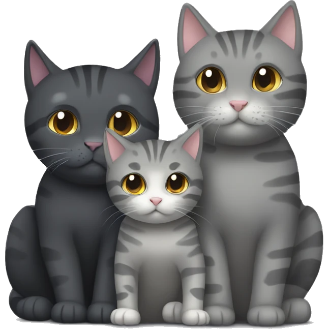 Dark gray cat and 2 tabby cats cuddling emoji