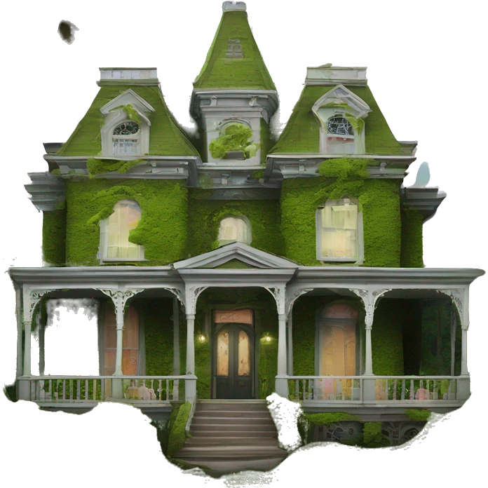 Barbie’s Queen Anne Victorian haunted mossy overgrown mansion emoji