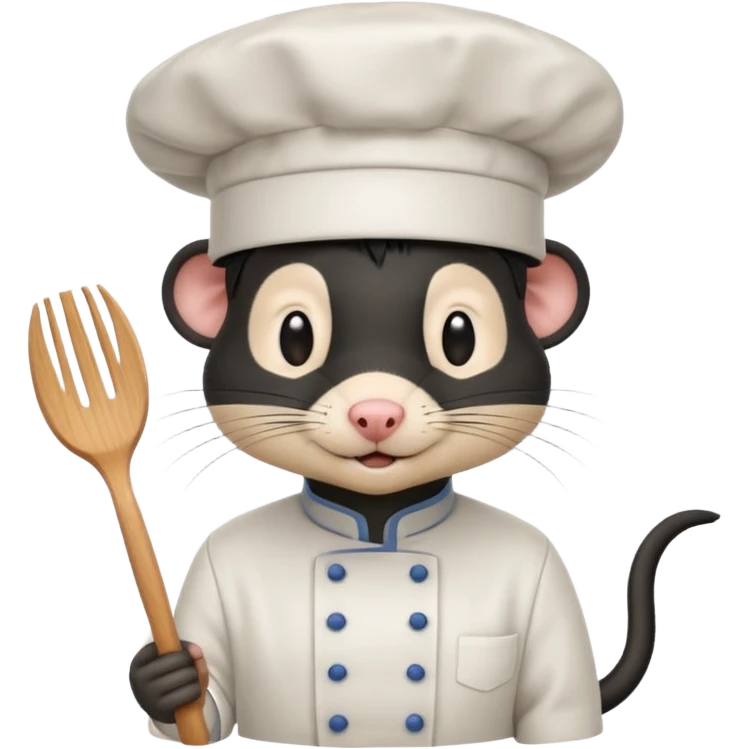 A rat with a fringe, long black hair and chefs hat emoji