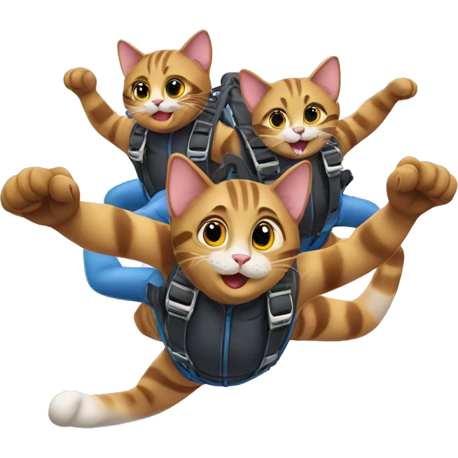 Five cats skydiving and holding paws  emoji