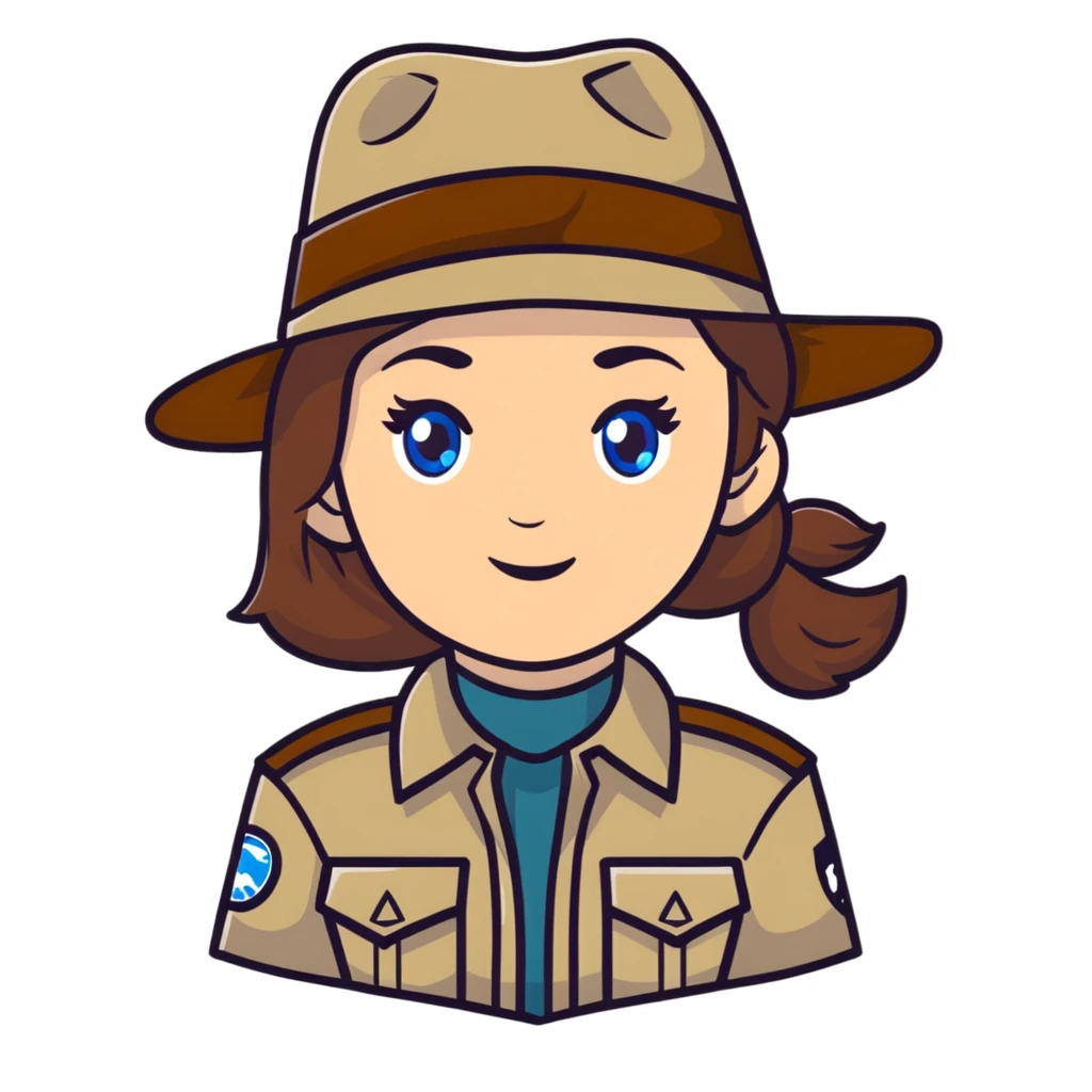 white woman park ranger with brown hair and blue eyes in a nature background emoji