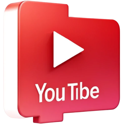 A modern icon combining YouTube's play button with circuit patterns, in red gradient, minimalist 3D style, perfect for app icon emoji