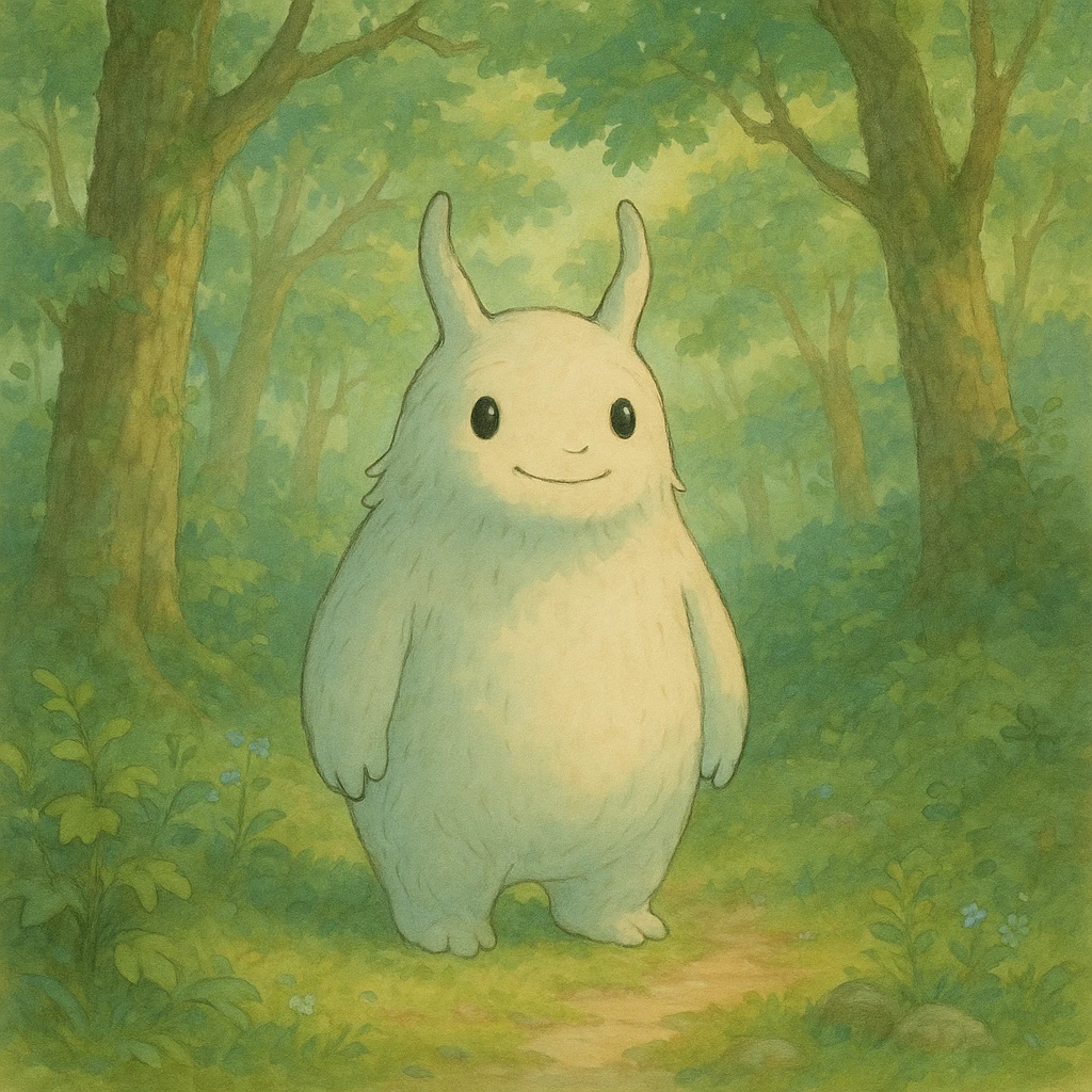 whimsical forest spirit with soft colors and gentle expression in ghibli style emoji