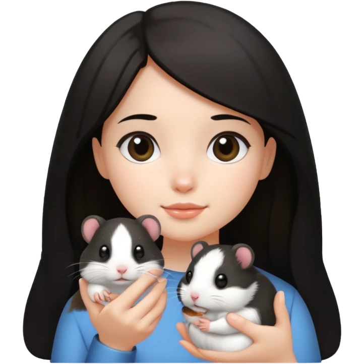 darkhair girl with black and white hamster  emoji
