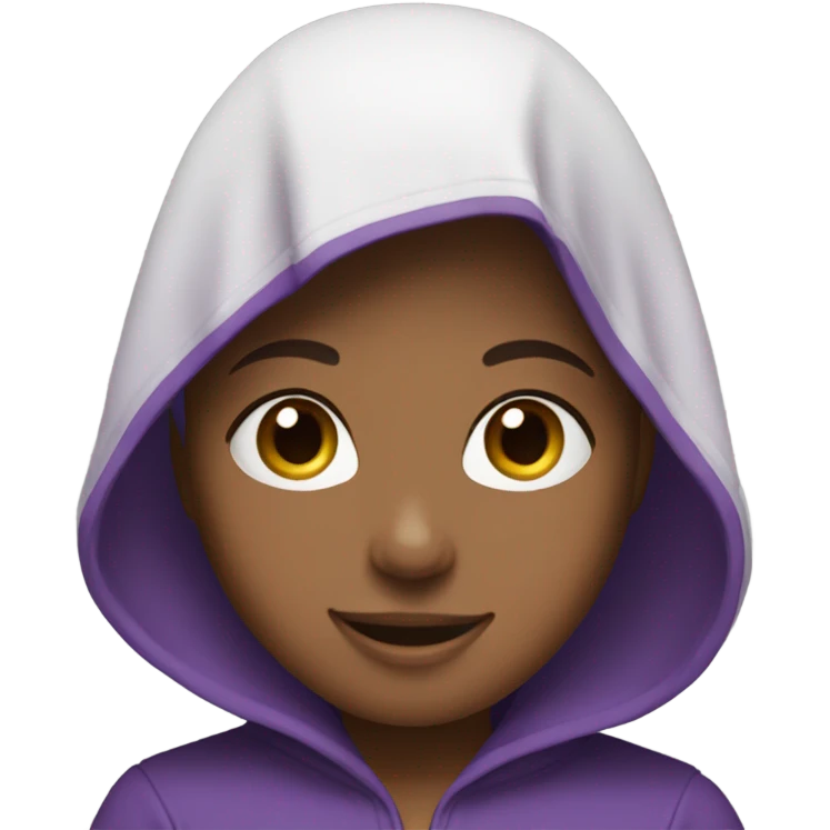 happy girl with curly hair in purple hood indoors emoji