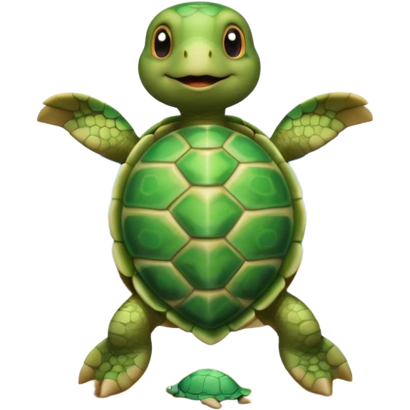 A dancing turtle on a beach ￼ emoji
