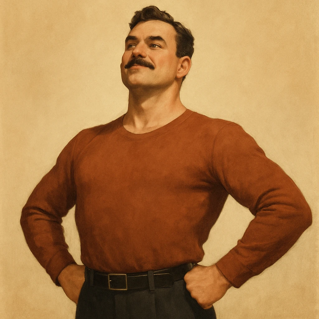 a proud man with a puffed chest, standing tall, confident expression, simple background emoji