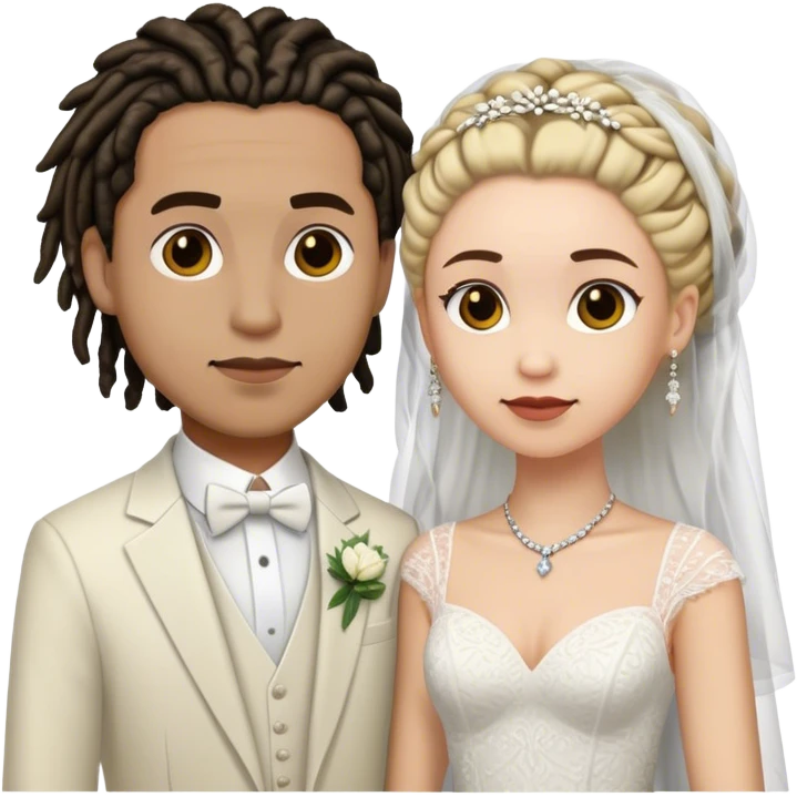 Couple lightskinned man with short dreads and light skinned woman getting married emoji