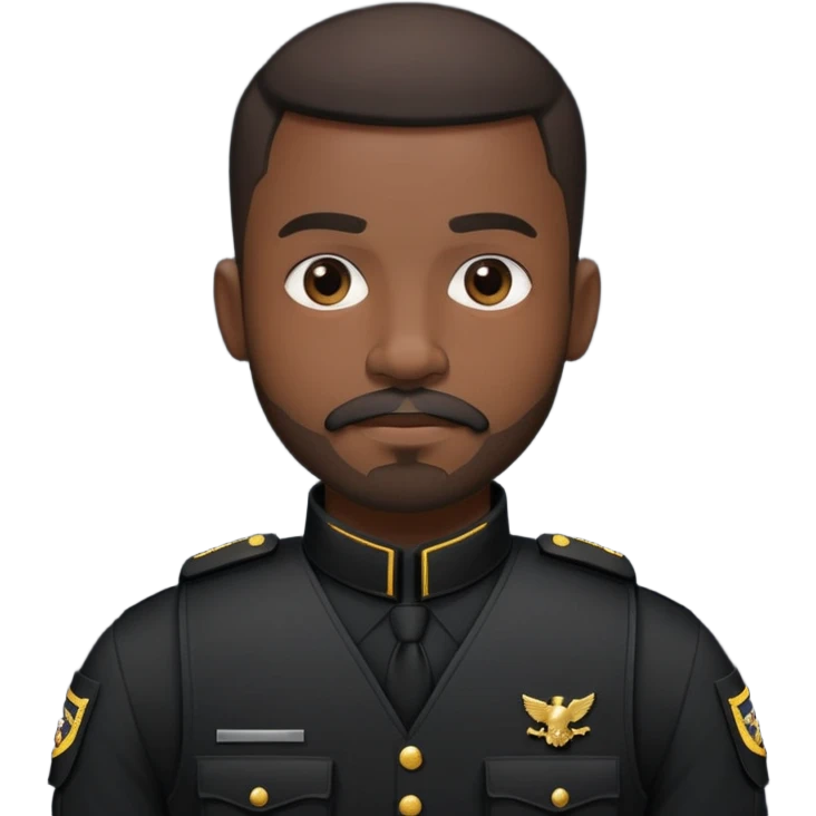 black soldier very short hair, short beard that connects seamlessly to his mustache,  in black bulletproof vest, black uniform emoji