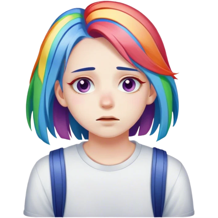 tired student with rainbow hair emoji