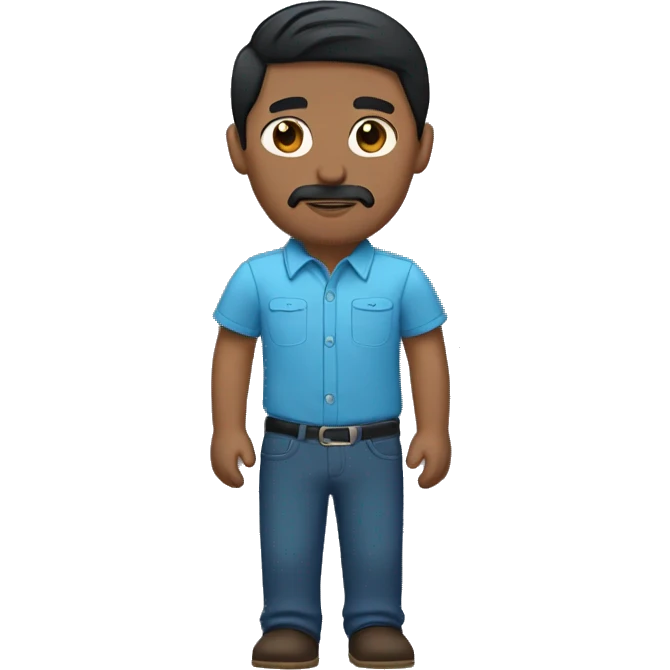 male navajo. darker skin black straight short hair. goatee and mustache. blue collard button up. dark brown eyes  emoji
