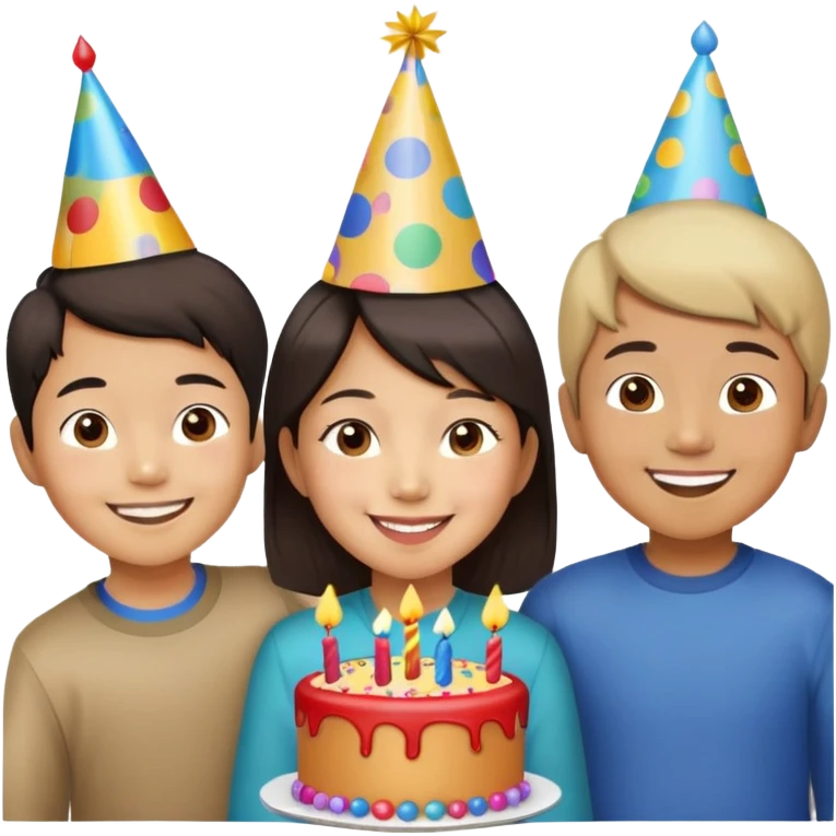 Asian American woman with two boys 3 and 6 years old celebrating birthday  emoji
