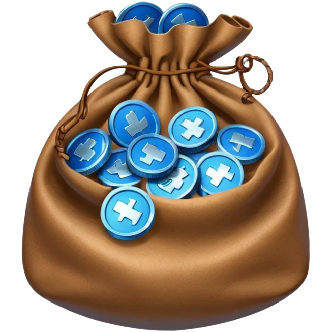 blue coins inside an opened brown money bag  emoji