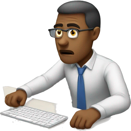 man sitting at desk, working at computer looking frustrated emoji