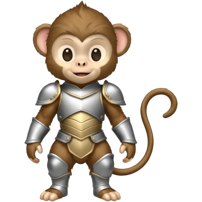 baby monkey in silver armor, full body, smile emoji