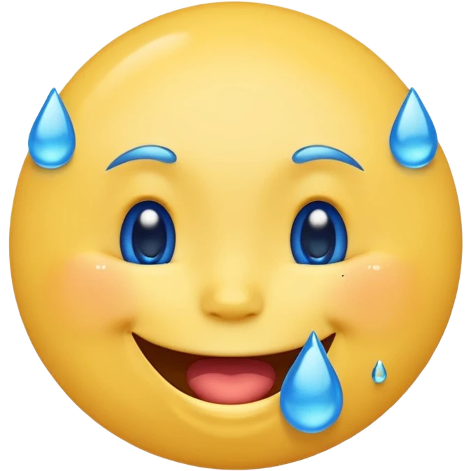 Emoji, yellow round laughing face, blue tears of joy on it. 2 big blue tears on each of the 2 cheeks emoji