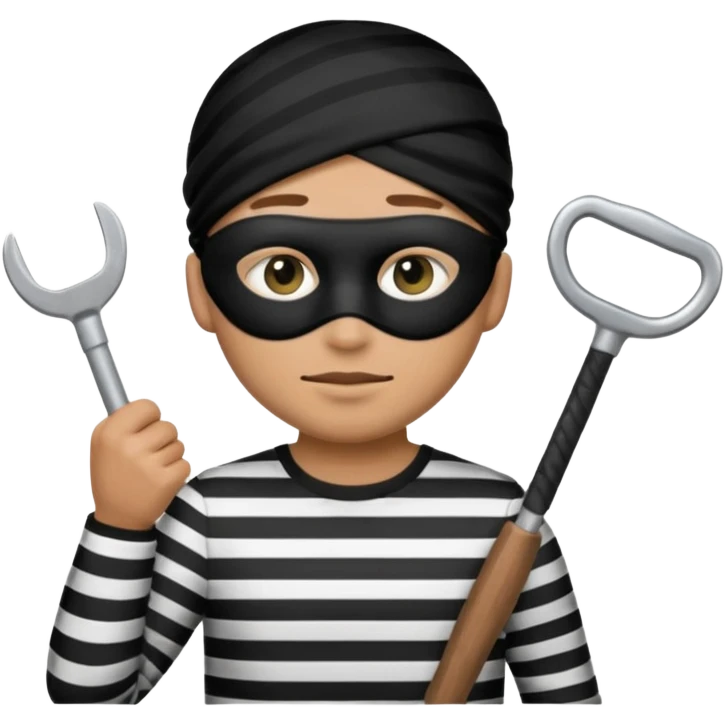 Thief emoji with striped black and white shirt eyemask and thief stuff emoji