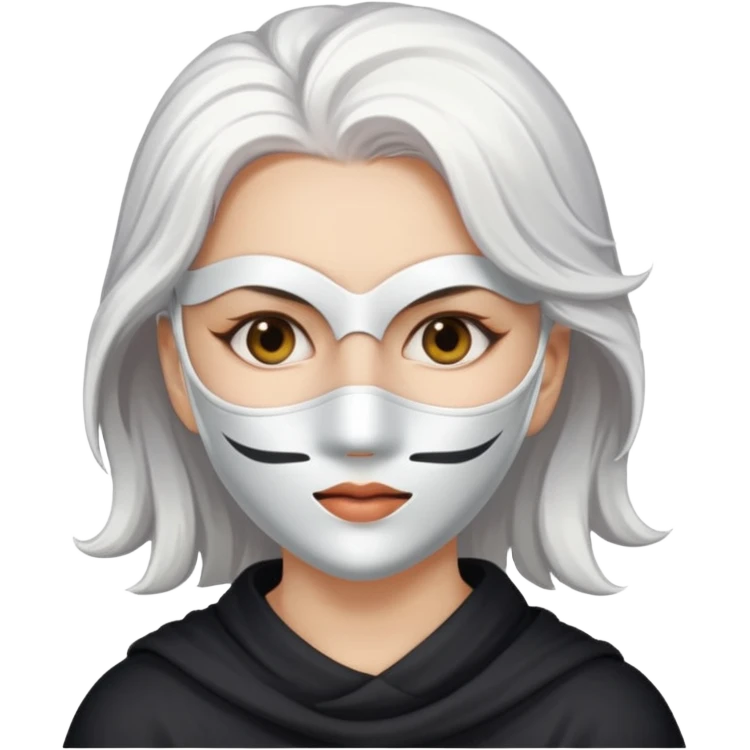 white haired woman with half white mask, mask covers right side emoji
