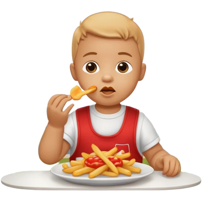 Transformer cette personne en bébé  occuper à  manger des fritte a bruxelles, devant latomium emoji