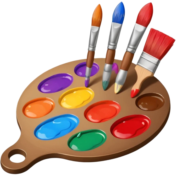 STICKER PINCEAUX ROUGE ET BRUN AVEC PALETTE DE PEINTURE ET TACHE DE PEINTURE emoji