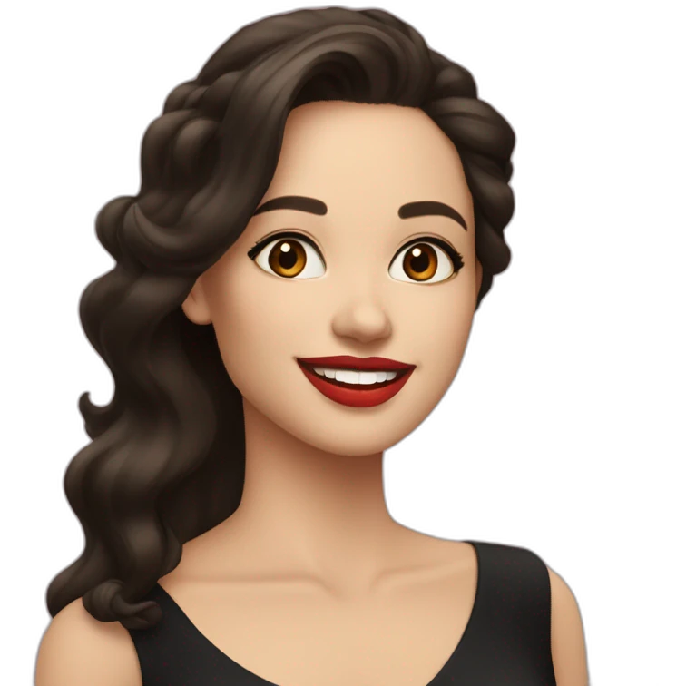 young-white-woman-with-dark-brown-eyes,-dark-long-hair,-red-lips,-big-smile,-black-dress emoji