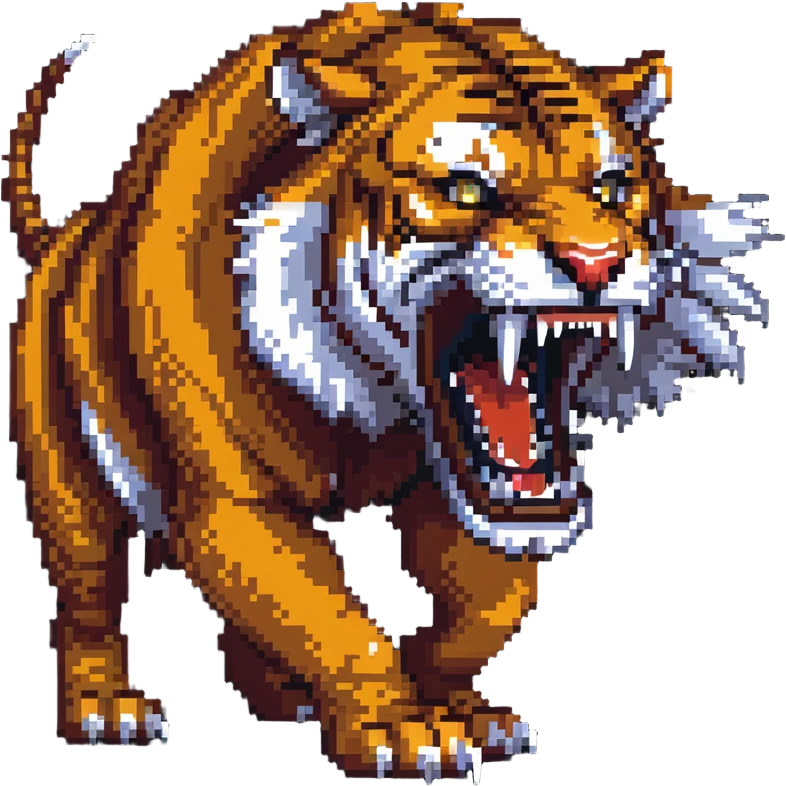 saber-toothed tiger with massive canine teeth four times longer than its entire body, incredibly exaggerated fangs emoji