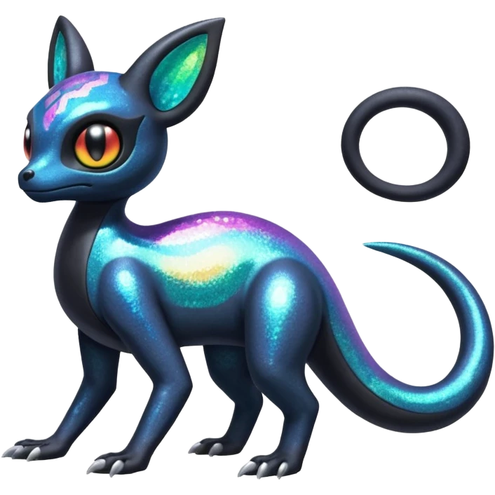 Sparkly Shiny Iridescent Colorful Exotic Duskull-Salandit-Umbreon-Fakémon-hybrid-creature (full body)  emoji