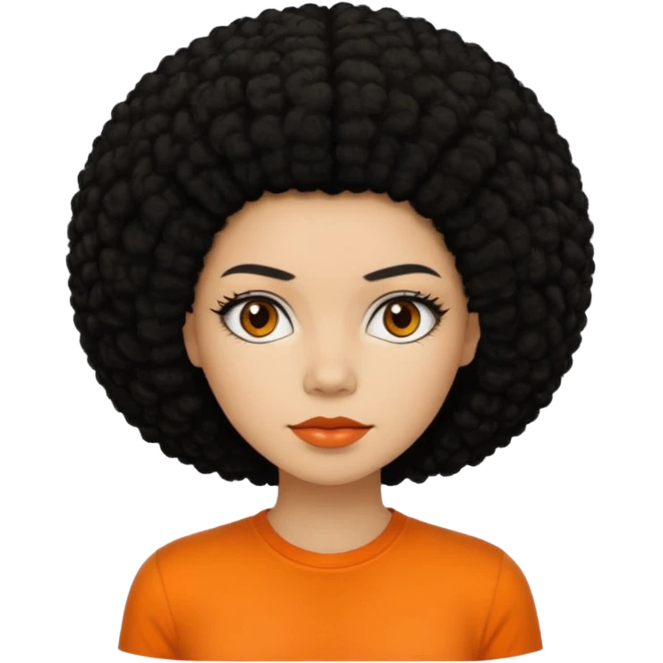 black afro hair in nonsmiling woman with orange shirt emoji
