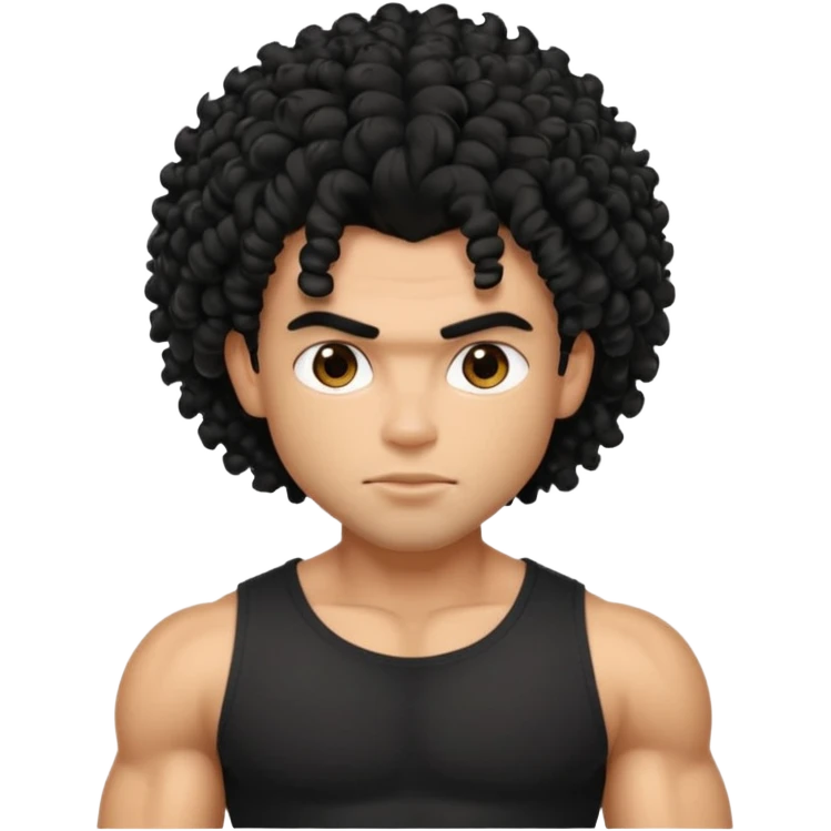 a pretty bratz guy with curly black hair with big muscles and shaggy hair in a tight black tee emoji