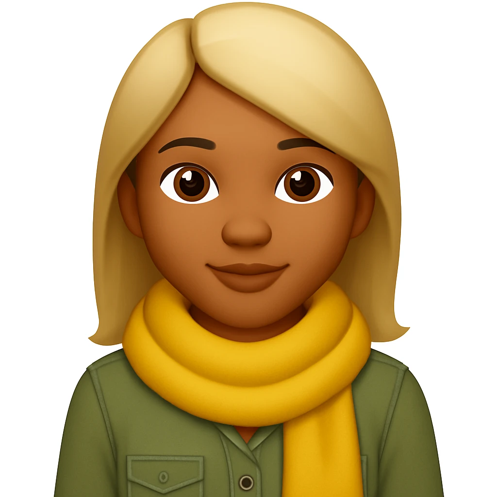 Edit the image of a girl with wheatish complexion, light green shirt, and jeans to change the scarf color to yellow. Keep the rest of the image the same. The original style is emoji style, so maintain a simple and clean emoji-like appearance. emoji