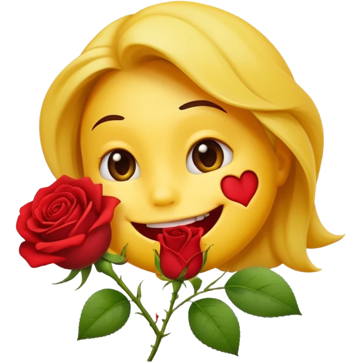 Normal emoji yellow biting a rose flower in romantic  emoji