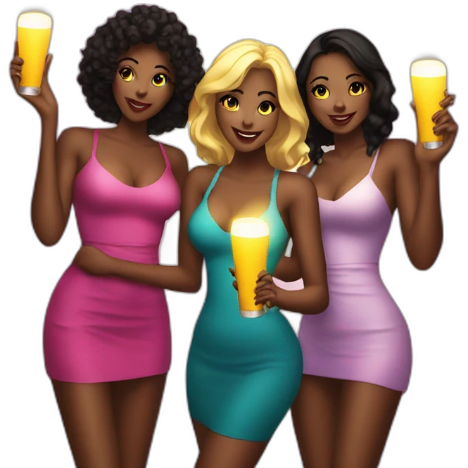 Multiple Bottle girls in nightclub holding a lit up sign emoji