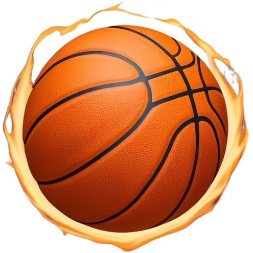 Cinematic Realistic image of a basketball captured in dynamic motion, with detailed surface textures and a slight motion blur, set against a vibrant urban backdrop with energetic lighting emoji