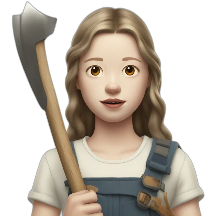 mia goth as pearl holding an axe emoji