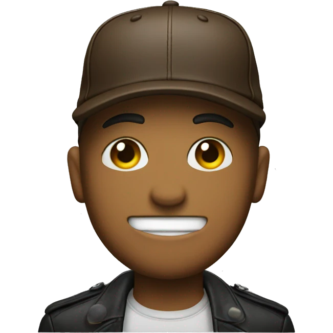 emoji head with a cap and a leather jacket emoji