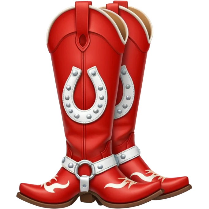 Red and white cowgirl boots with horseshoe design emoji