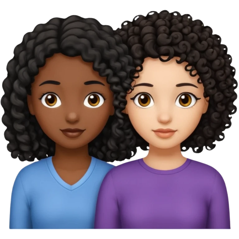 2 girl best friends. One who is African american with black hair and dark brown eyes. one who is white with curly dark brown hair and dark brown eyes. emoji