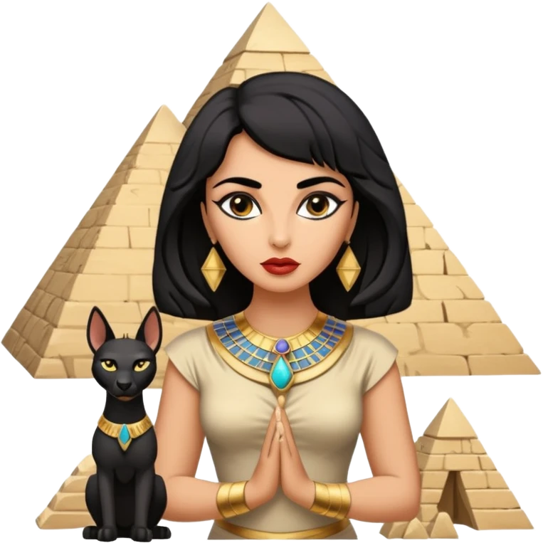 Kindly alien Elizabeth Taylor cleopatra Protecting spell silky black-haired tiny statuette scale feral Anubis and pyramid scenery stone-age cracked irregular dwelling  emoji