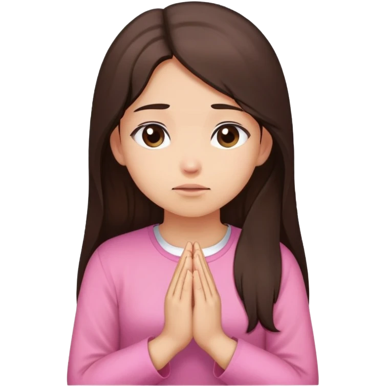 Girl long dark brown hair light medium skin worship God pink shirt no cross emoji