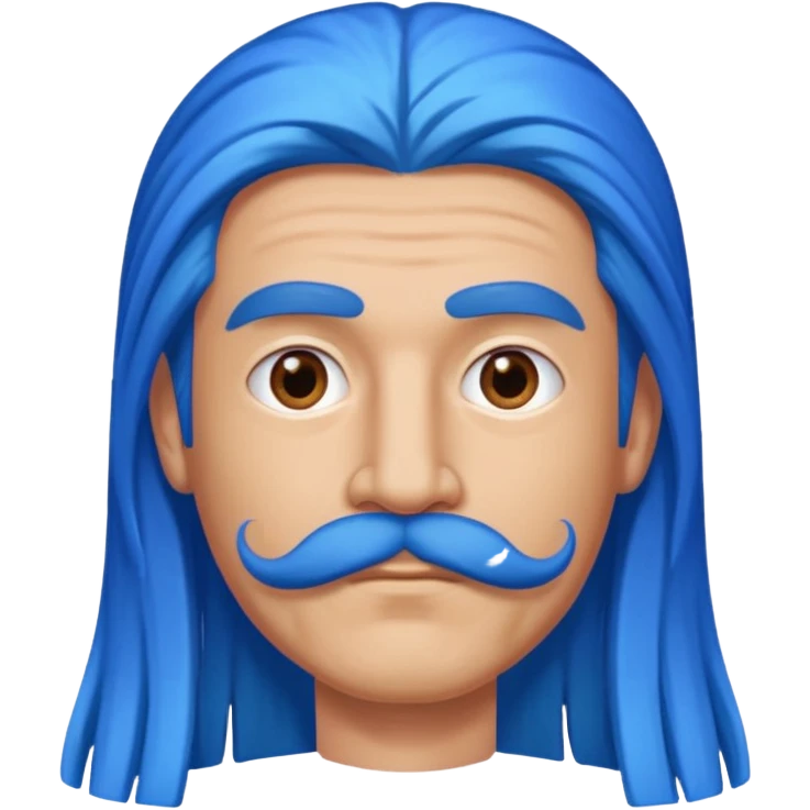 man with very long straight blue hair pink mustache  emoji