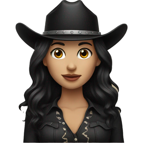 cowgirl, pale skin, black hair, black cowgirl hat emoji