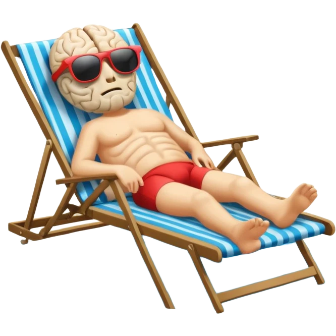A brain lies in a deck chair wearing sunglasses at the edge of the pool. emoji
