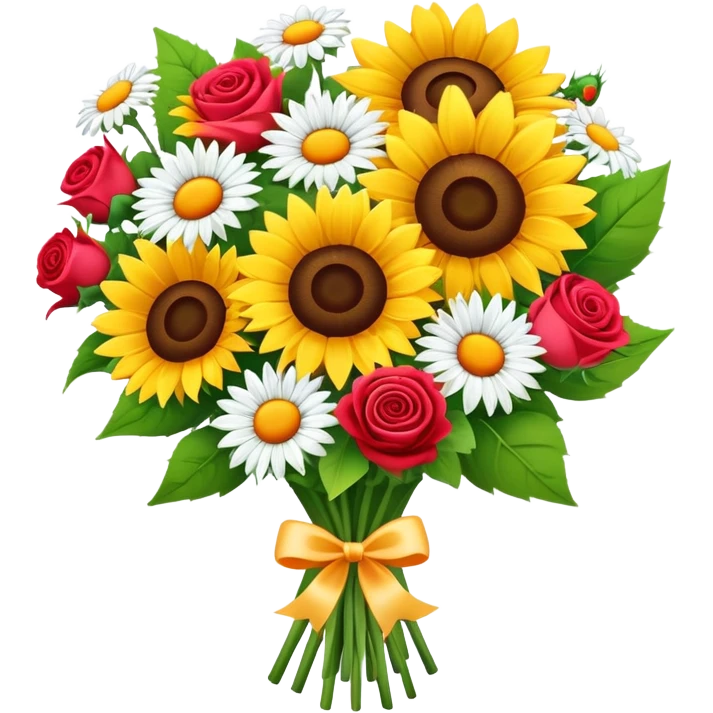 Sunflowers and daisy bouquet with roses emoji