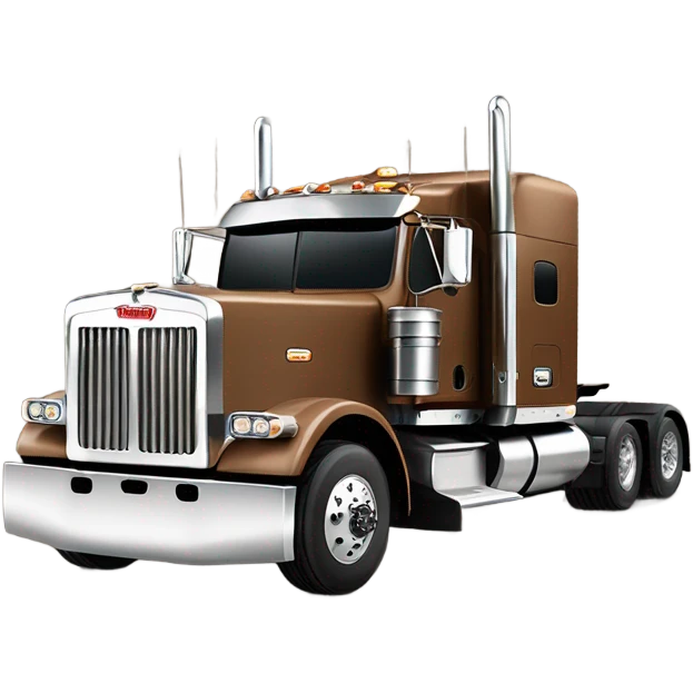 Peterbilt 389 brown with flat top and slash cut exhaust stacks and dual rear tires and flat bumper emoji