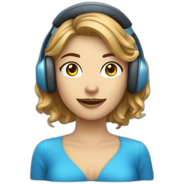 mulher, atendente de telemarketing, com cabelo azul, usando headset emoji