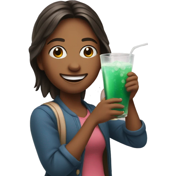 smiling girl with drink indoors emoji