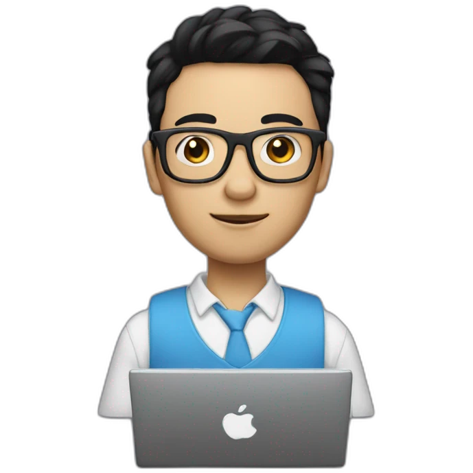 Nerd with glasses and computer, black hair, white skin emoji