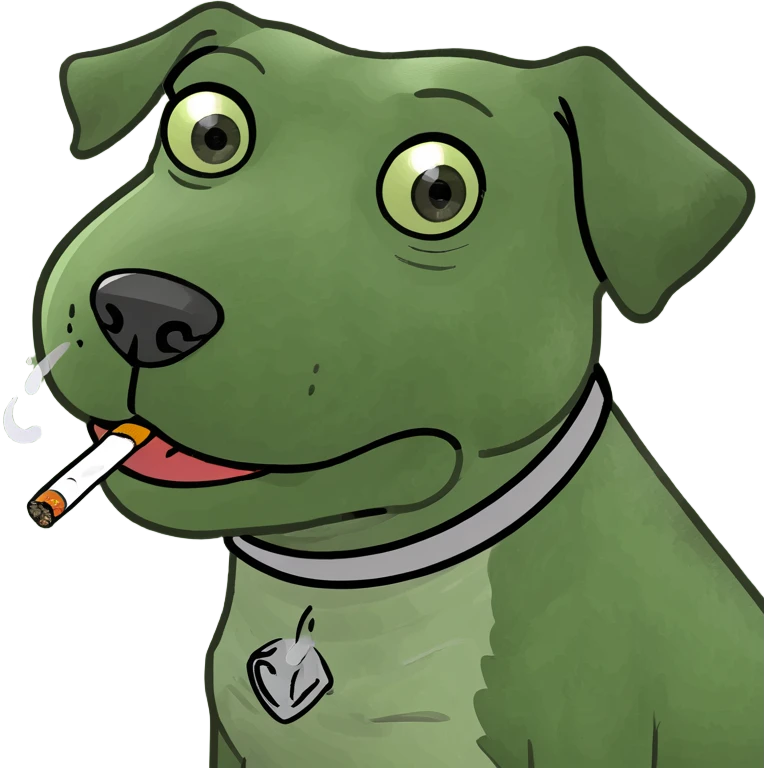 Dog smoking and squinting eyes tiredly  emoji