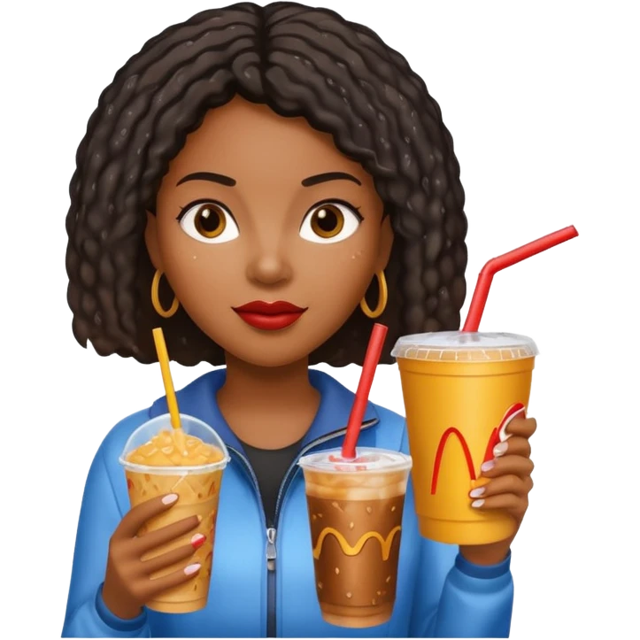 black woman holding fastfood drink emoji