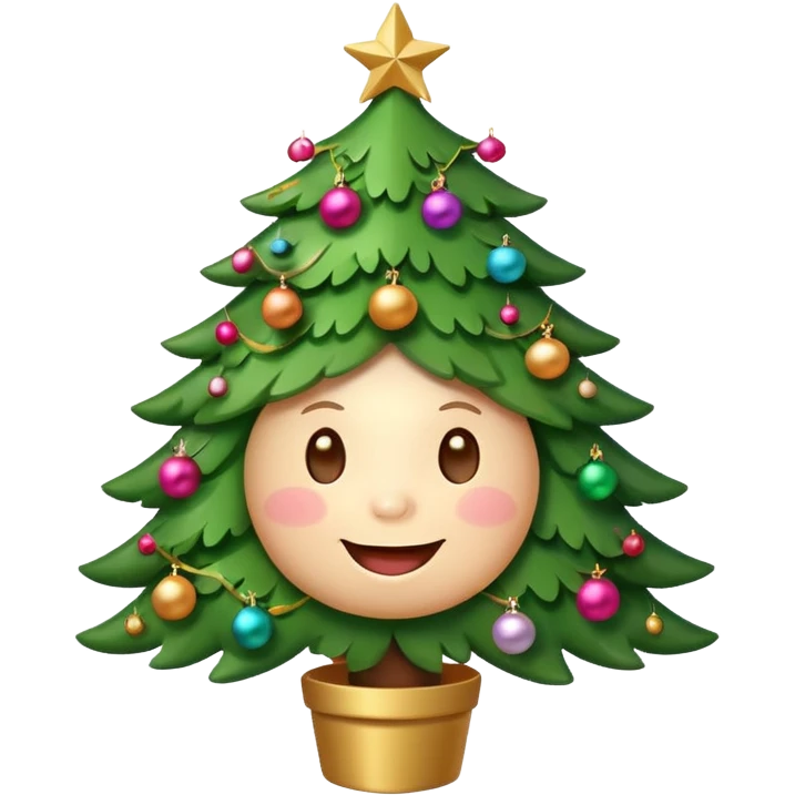 Christmas tree with cute face emoji